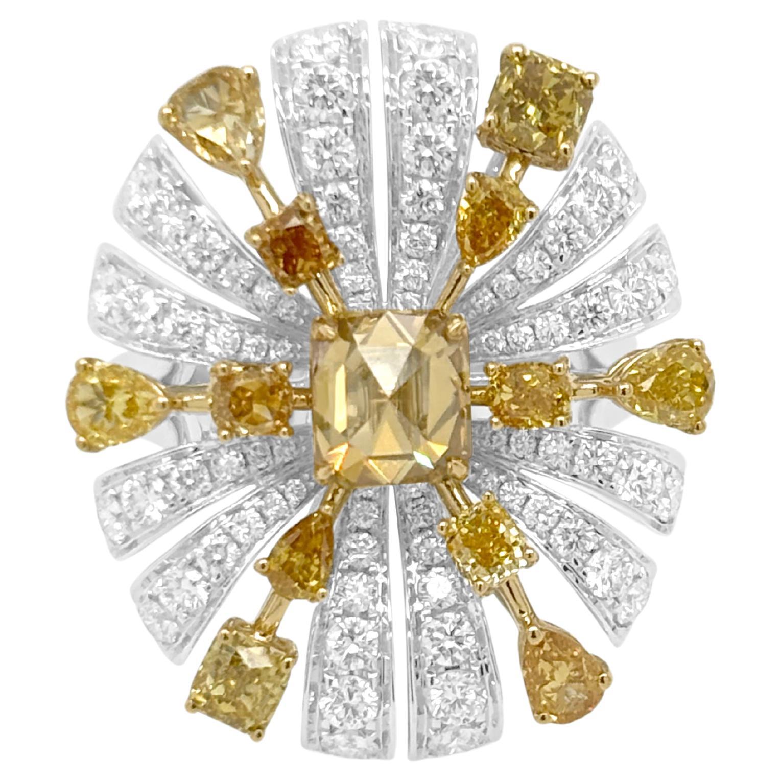 Zertifizierter Cocktailring mit natürlichen Diamanten im Fancy-Color-Mix-Schliff in 18 Karat Gold