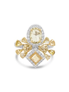 Certified Cocktail Ring with Natural Fancy Color Rose-cut Diamonds 18K Gold