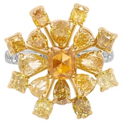 Certified Cocktail Ring with Natural Fancy Color Rose-Cut Diamonds 18K Gold