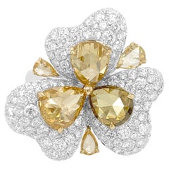 Certified Cocktail Ring with Natural Fancy Color Rosecut Diamonds 18K Gold