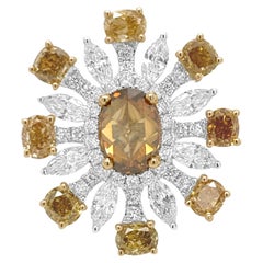 Certified Cocktail Ring with Natural Fancy Color Rosecut Diamonds 18K Gold