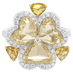 Certified Cocktail Ring with Natural Fancy Color Rosecut Diamonds 18K Gold