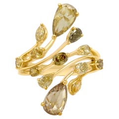 Certified Cocktail Ring with Rosecut Fancy Color Diamonds made in 18K Gold