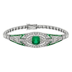 Certified Colombia Emerald Diamond 18 Karat White Gold Bracelet