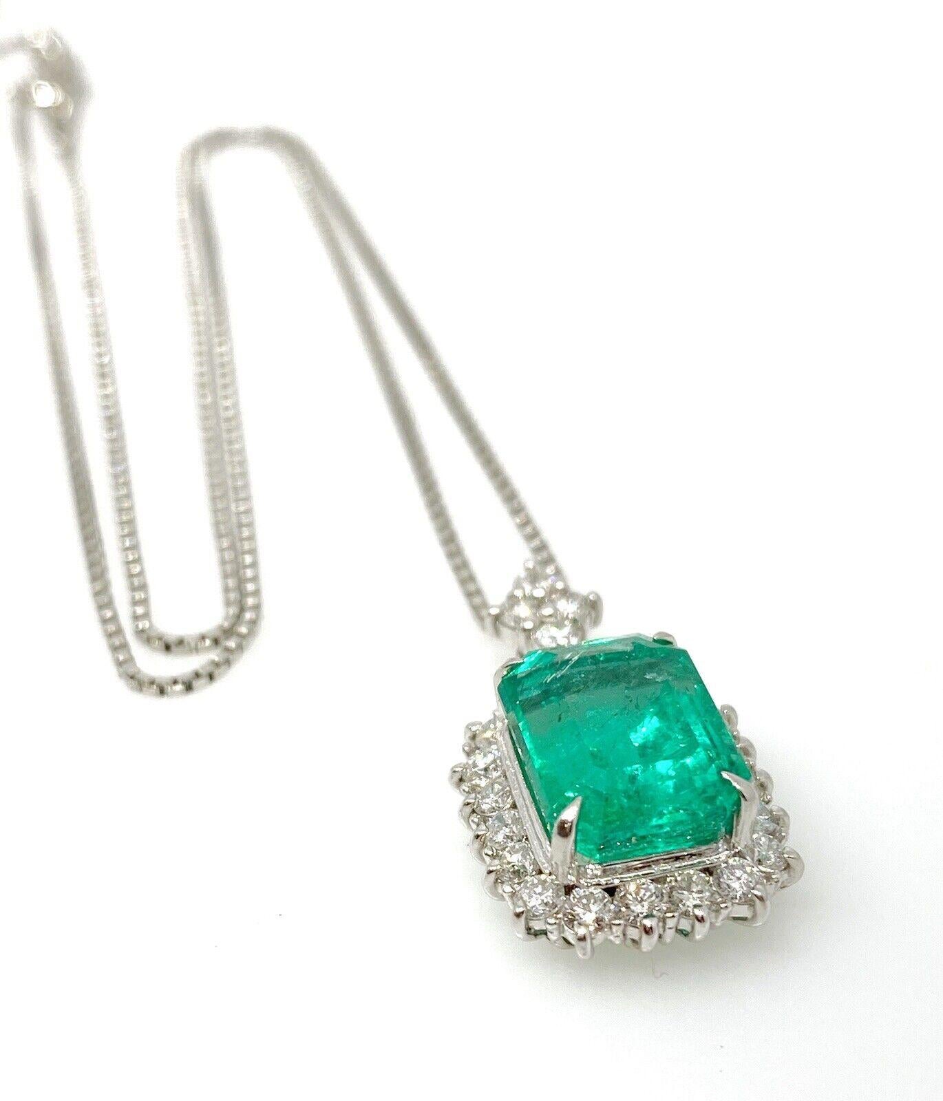 Certified Colombian 6.07 Carat Emerald and Diamond Pendant in Platinum In Excellent Condition For Sale In La Jolla, CA