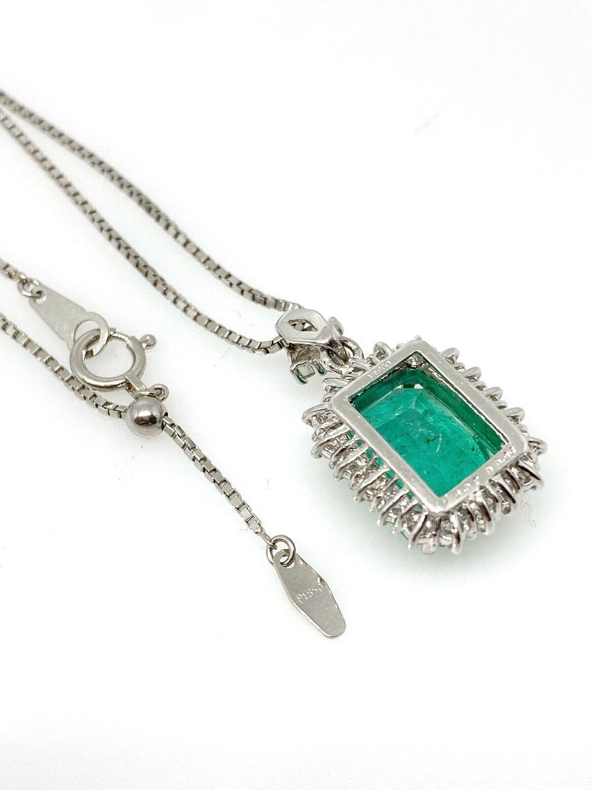Women's or Men's Certified Colombian 6.07 Carat Emerald and Diamond Pendant in Platinum For Sale