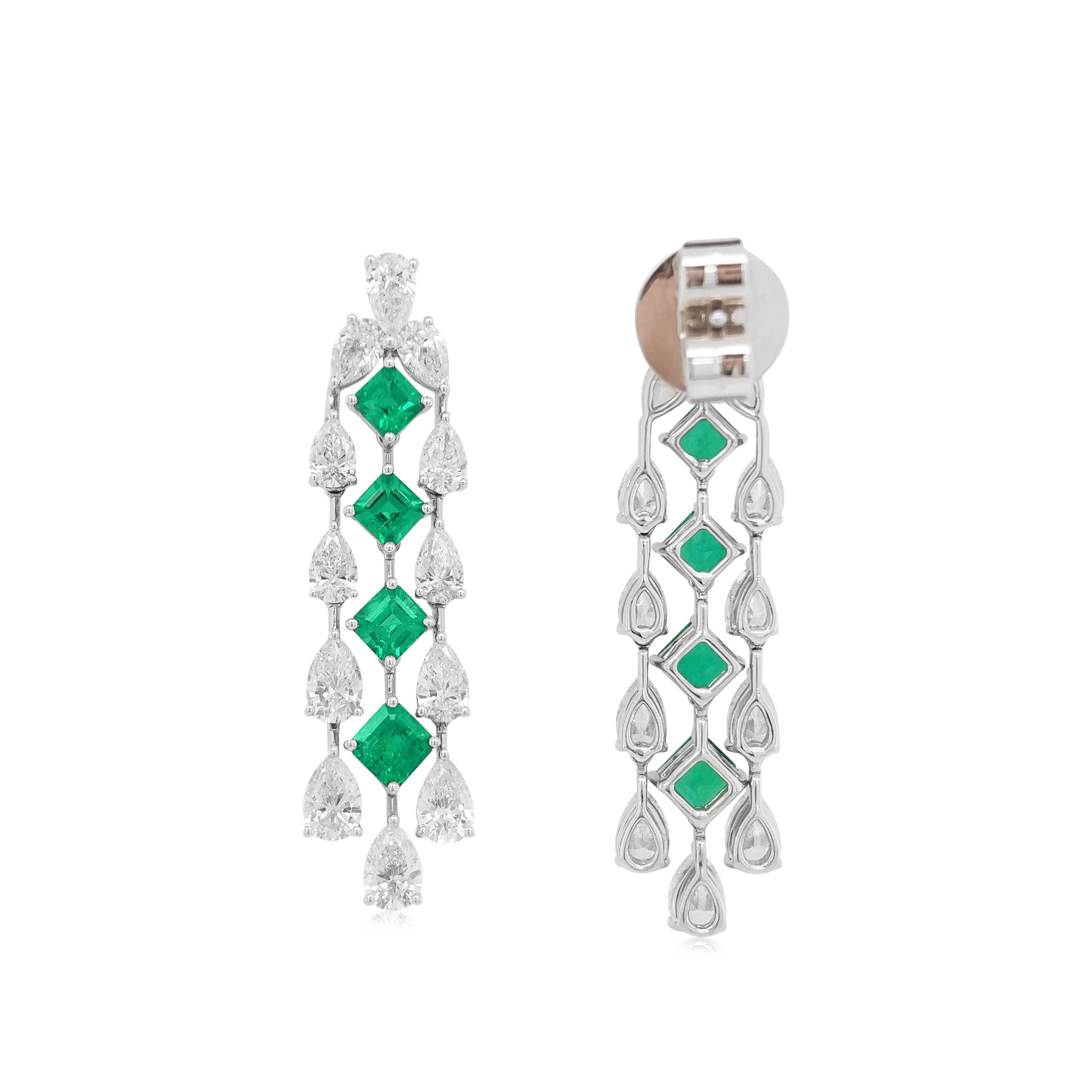 Contemporary Certified Colombian Emerald 18k Gold Drop Earrings