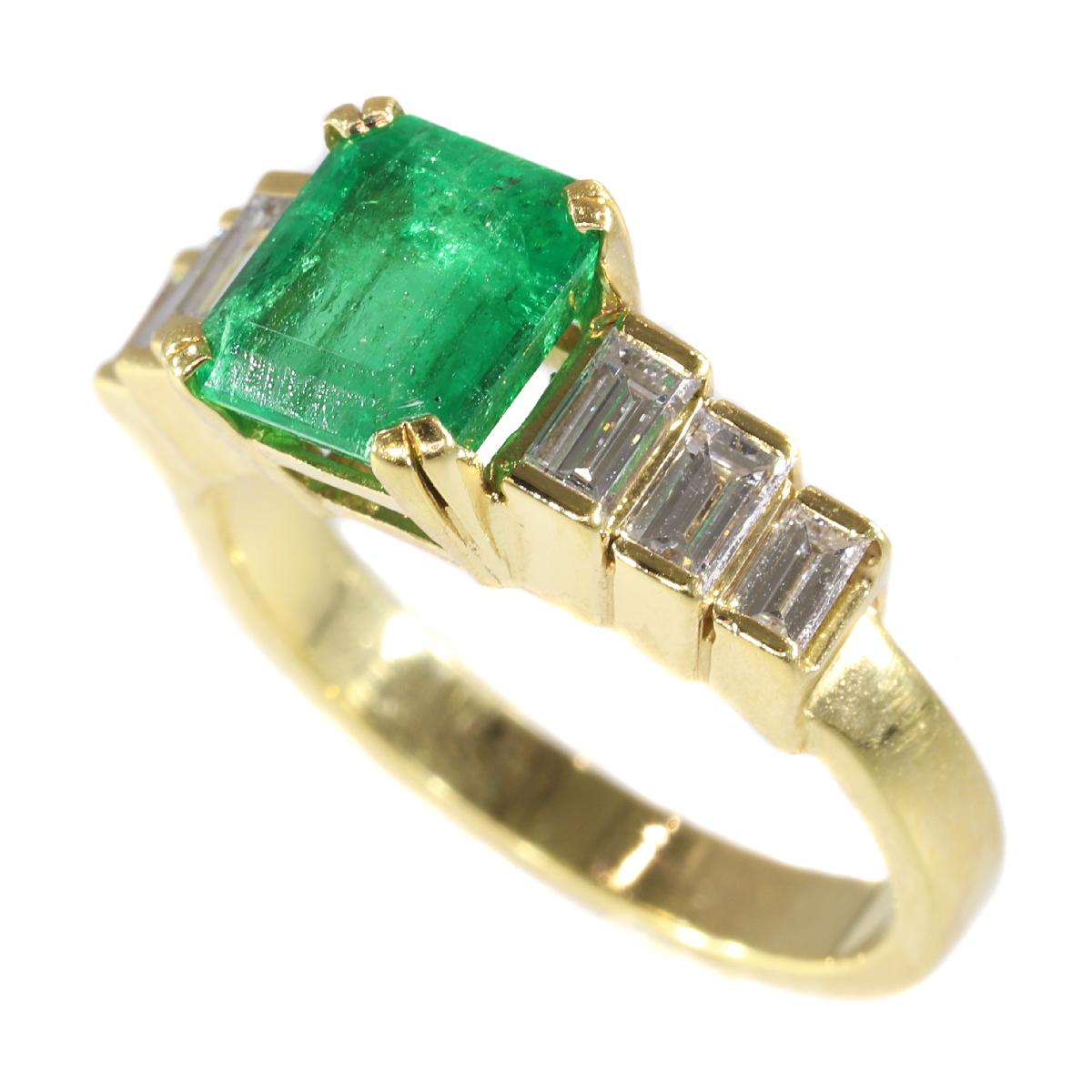 Women's Certified Colombian Emerald 2.34 Carat and Diamond 18 Karat Gold French Ring For Sale