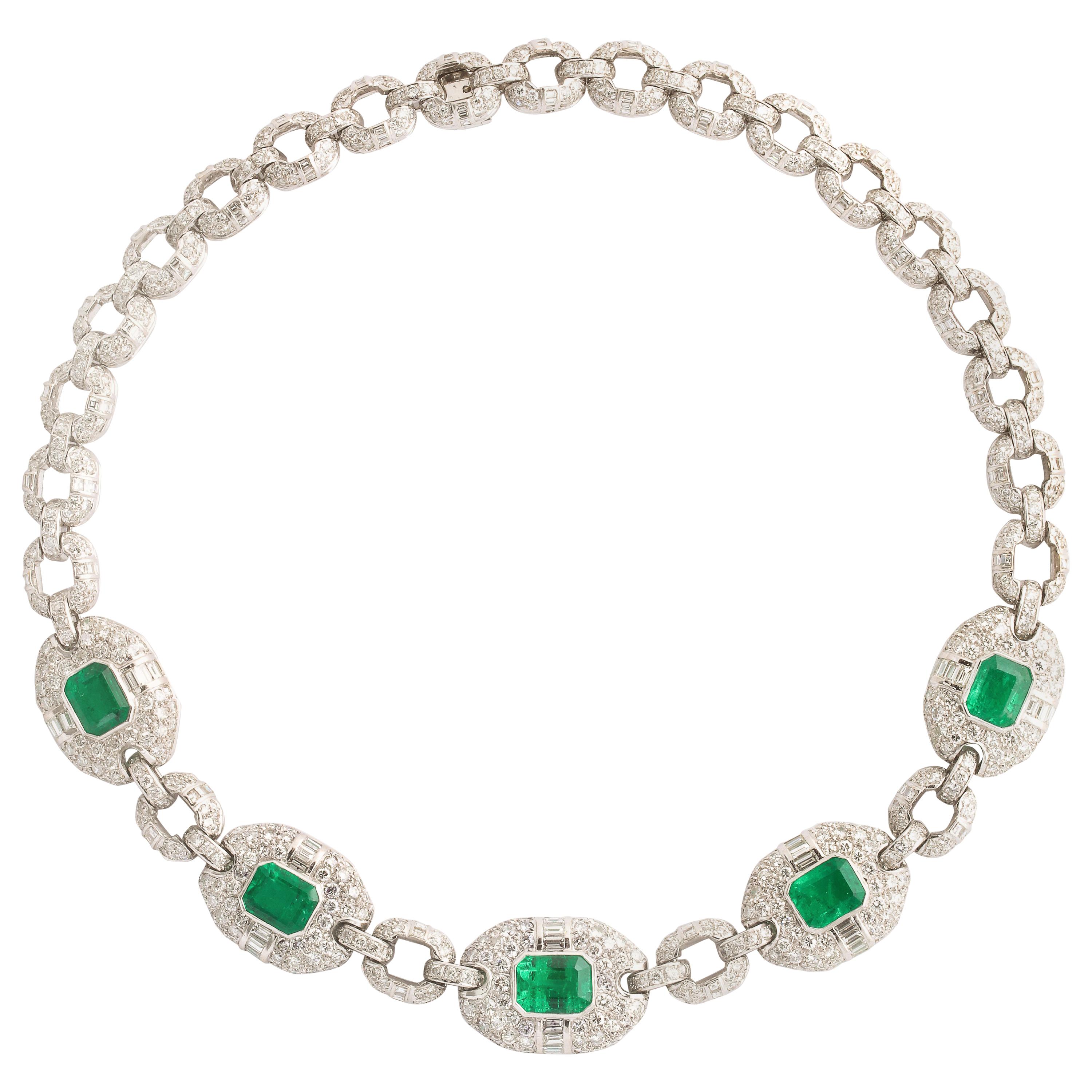 Certified Colombian Emerald and Diamond Necklace
