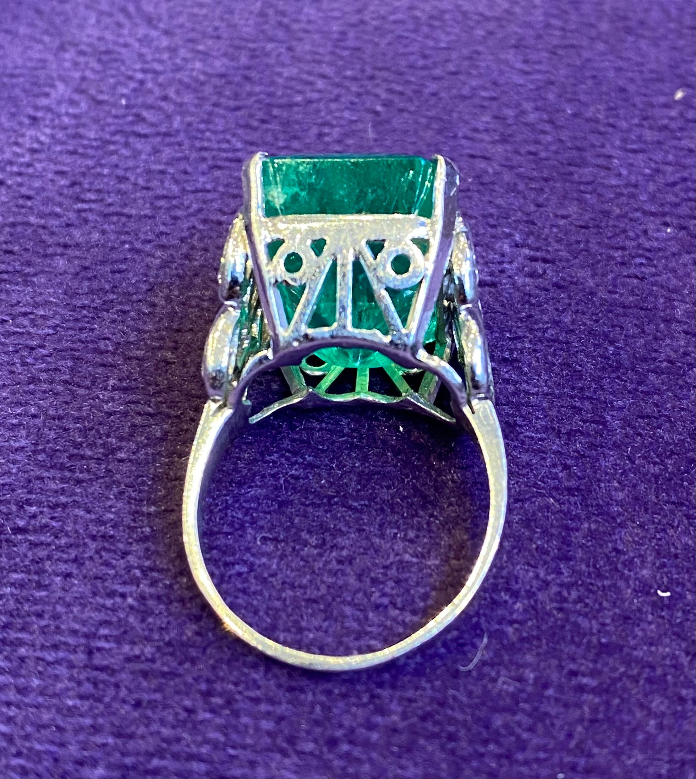 Emerald Cut Certified Colombian Emerald and Diamond Ring For Sale