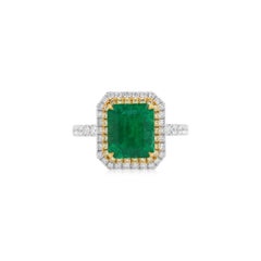 Esmeralda Colombiana Certificada y Diamante Amarillo Natural Anillo de Oro de 18 K de 2 Vías