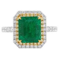 Anello a 2 vie con smeraldo colombiano certificato e diamante giallo naturale in oro 18 carati