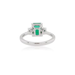 Certified Colombian Emerald White Diamond 18K Three-Stone Engagement Ring
