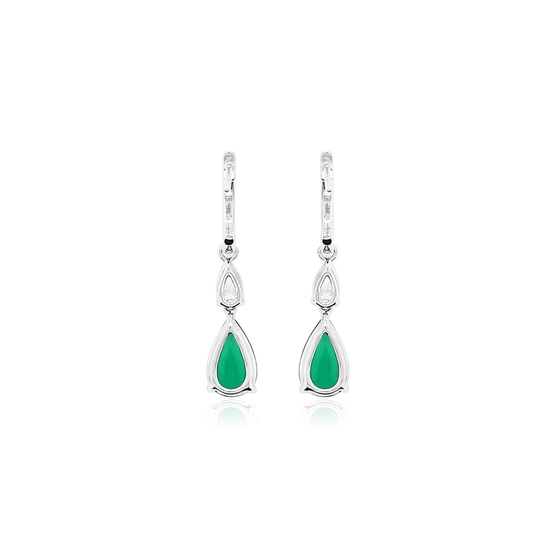 Pear Cut Certified Colombian Emerald White Diamond 18K Gold Drop Earrings For Sale