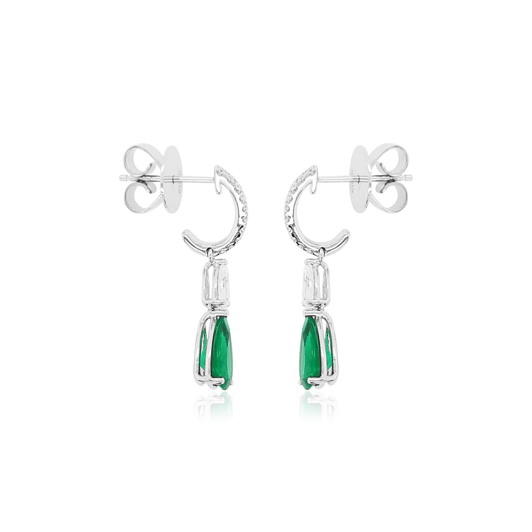 Contemporary Certified Colombian Emerald White Diamond 18K Gold Drop Earrings For Sale
