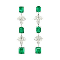 Certified Colombian Emerald and White Diamond in 18K Dangle Earrings