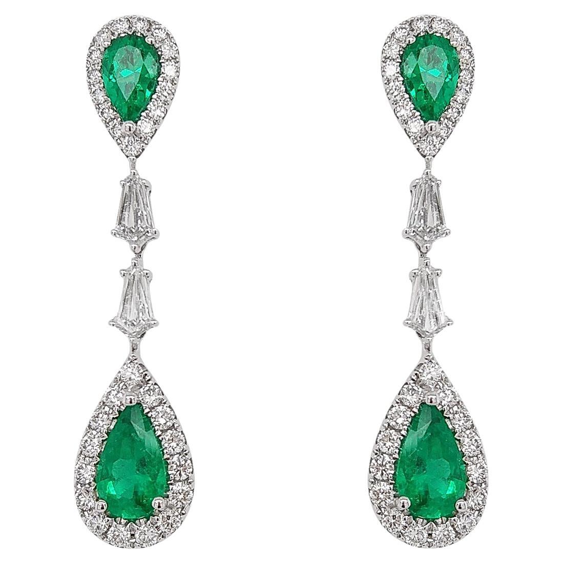 Boucheron Emerald Diamond Drop Earrings in 18K Gold, 'As New' with Box