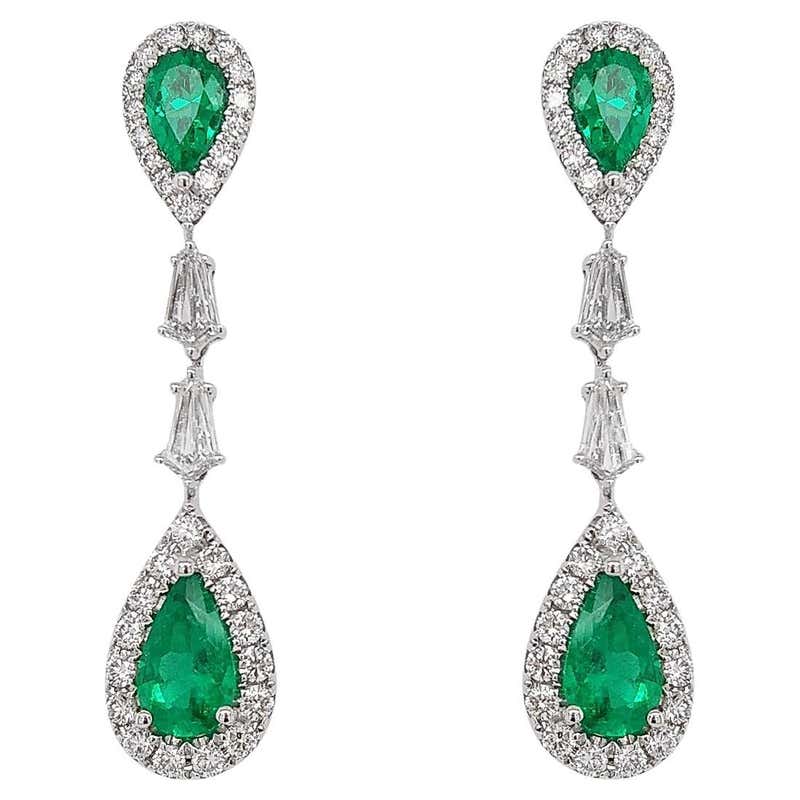 Gubelin Certified 35.61 Carat Colombian Emerald Art Deco Style Earrings ...