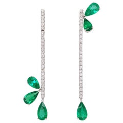 Certified Colombian Emerald and White Diamond in 18K White Gold Dangle Earrings