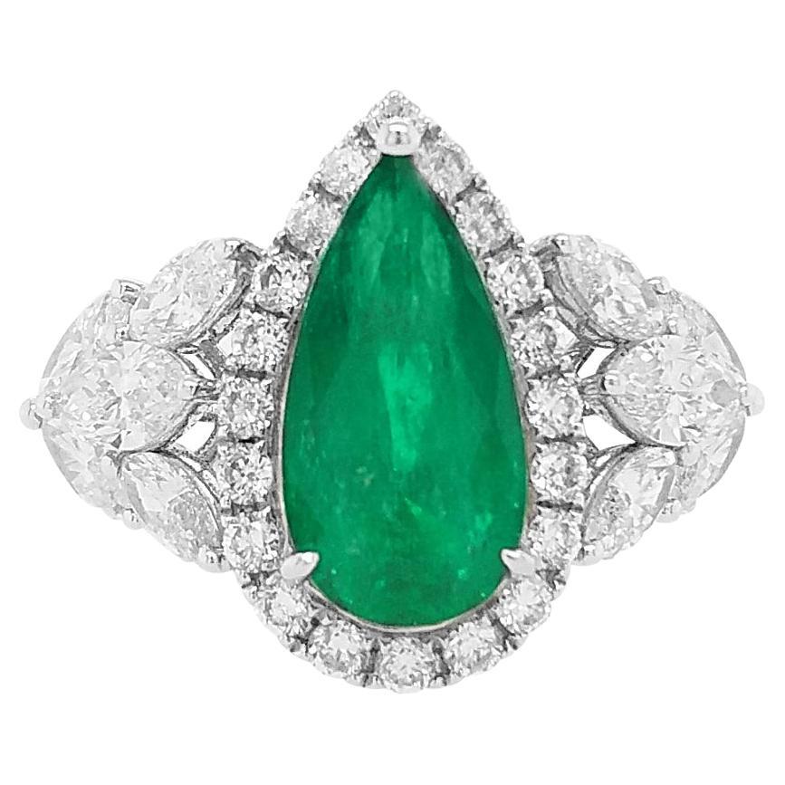 Certified Colombian Emerald White Diamond Platinum Cocktail Ring For Sale