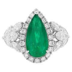 Certified Colombian Emerald White Diamond Platinum Cocktail Ring