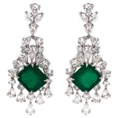 Certified Colombian Emerald 11.39 Carat Drop Chandelier Platinum Earrings