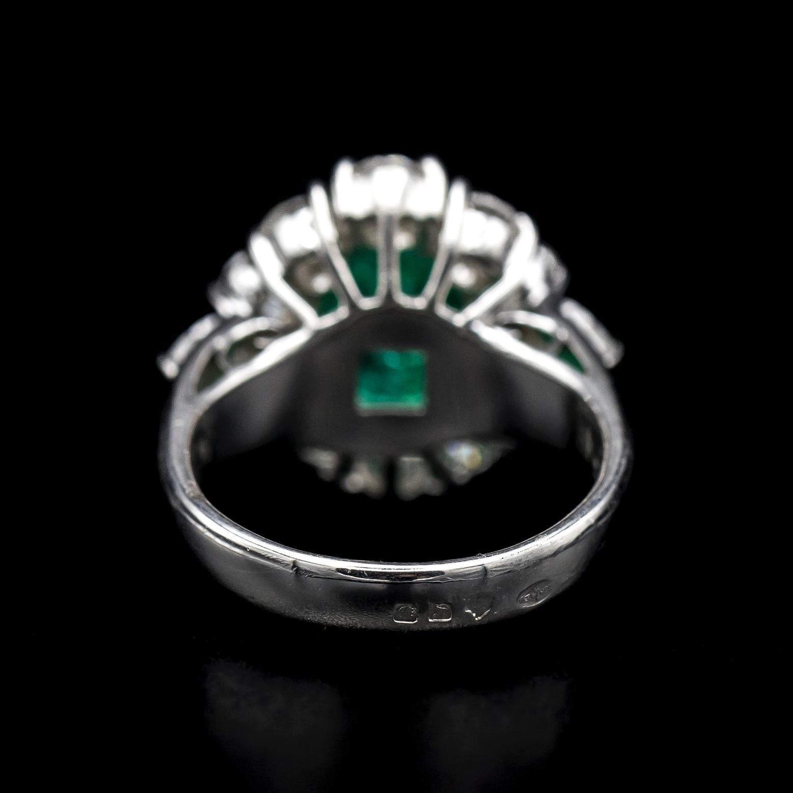 Certified Colombian Emerald Diamond Engagement Ring Platinum French 21st Century For Sale 4
