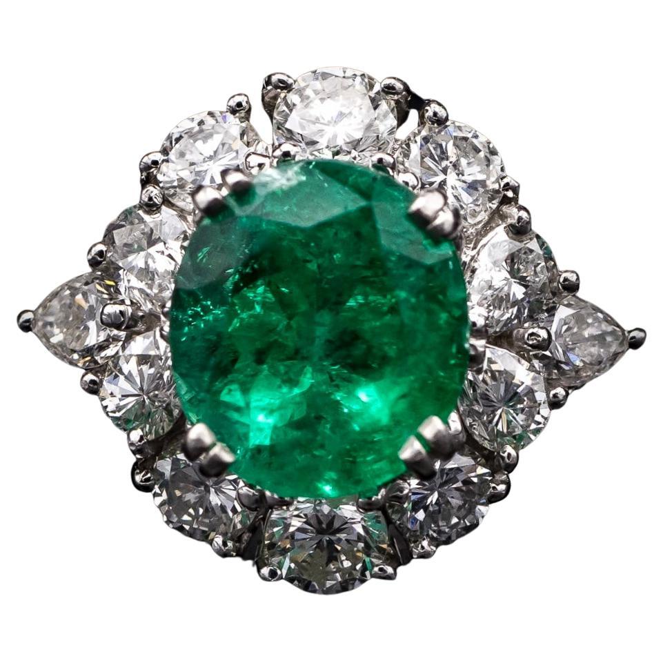 Certified Colombian Emerald Diamond Engagement Ring Platinum French 21st Century For Sale