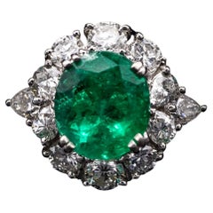 Certified Colombian Emerald Diamond Engagement Ring Platinum French 21st Century