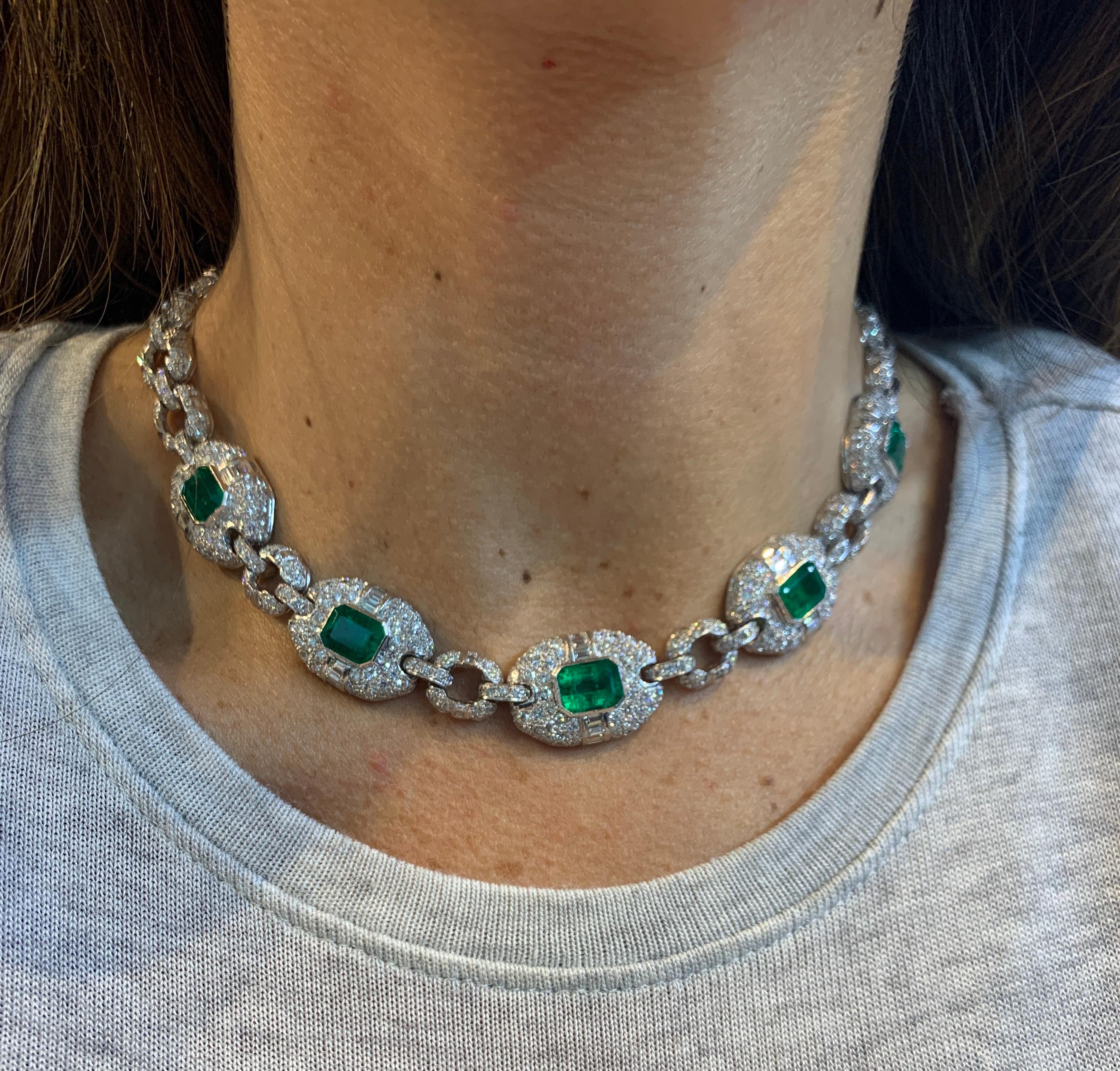 Women's or Men's Certified Colombian Emerald and Diamond Necklace