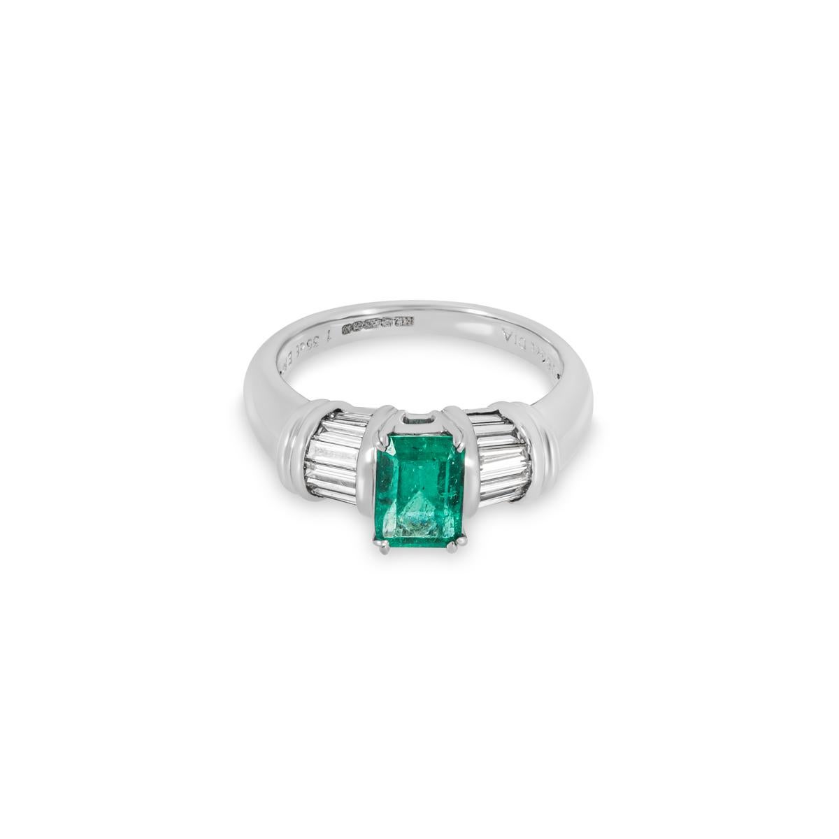 Emerald Cut Certified Colombian Emerald & Diamond Ring 1.35ct For Sale