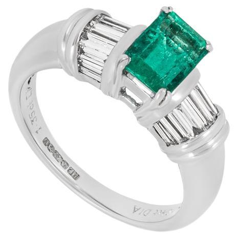 Certified Colombian Emerald & Diamond Ring 1.35ct For Sale