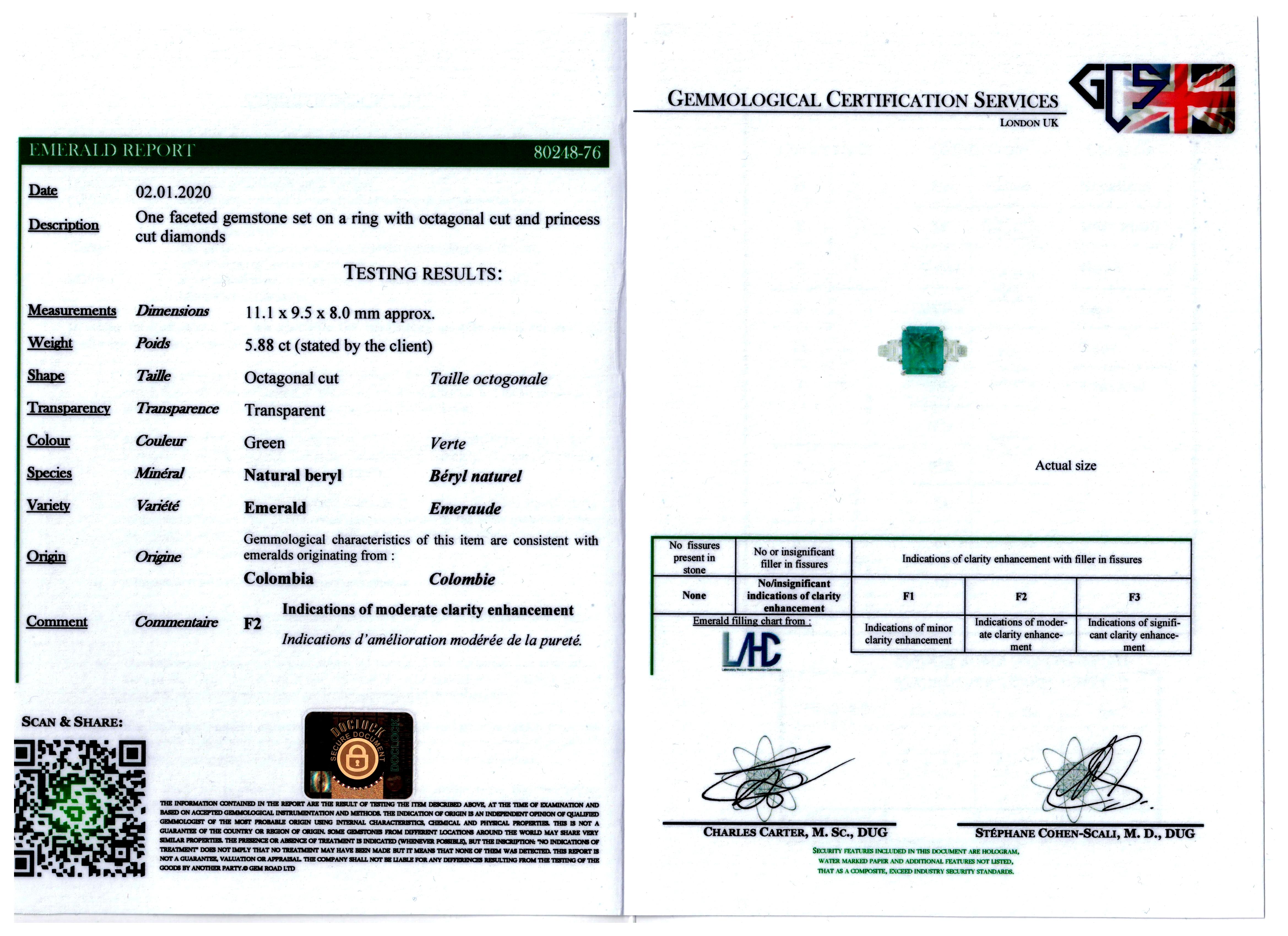 Modern Certified Colombian Emerald and Diamonds Set Ring in Platinum