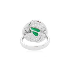 Certified Natural Colombian Emerald and Rose-Cut Diamond 18K Cocktail Ring