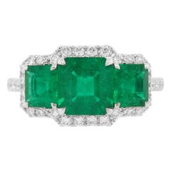 colombian emerald three-stone ring Certified Colombian Emerald White Diamond 18K Gold 3-Stone Ring