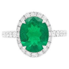 Certified Colombian Emerald White Diamond 18K Gold Engagement Ring