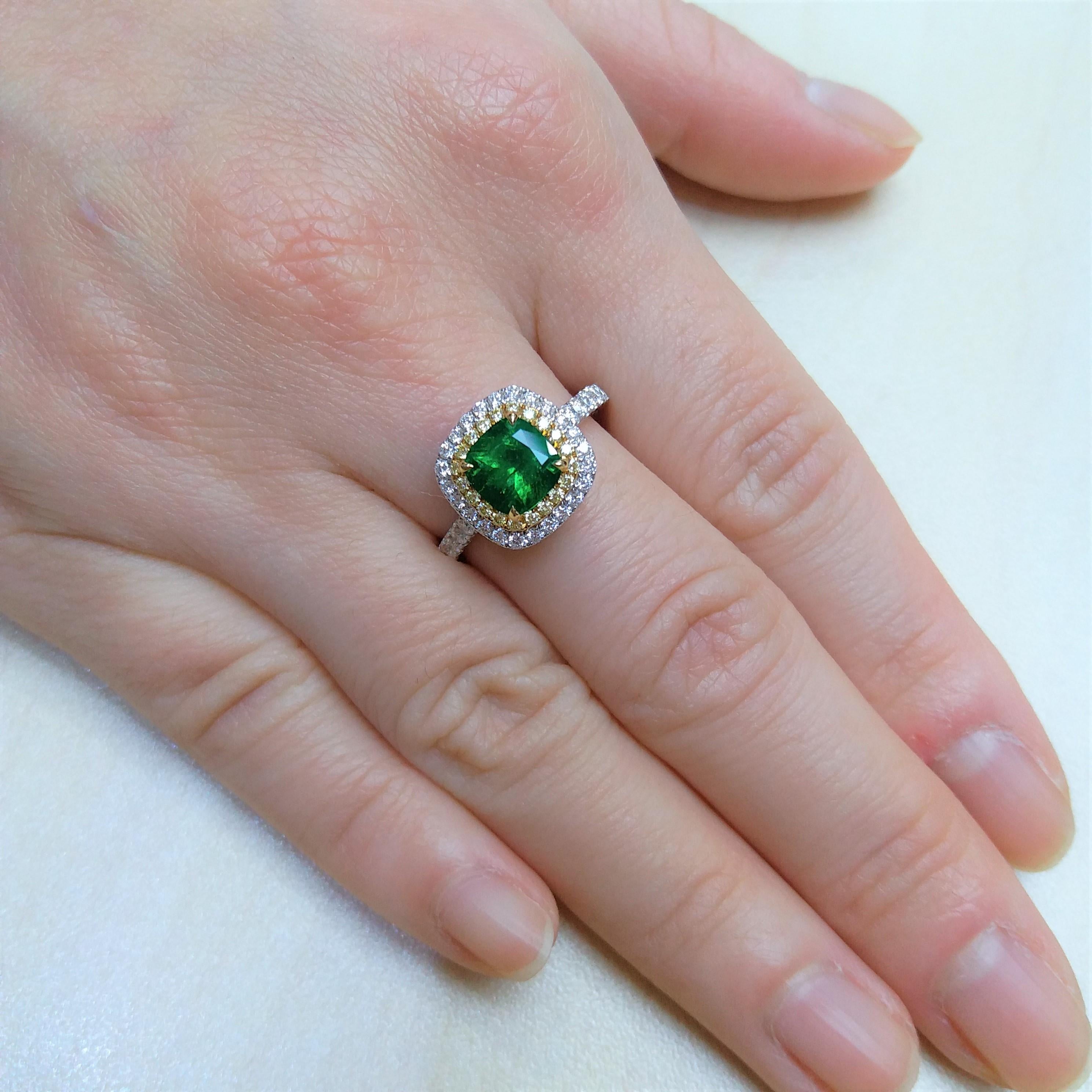Zertifizierter kolumbianischer Verlobungsring mit Smaragd und gelben und weißen Diamanten, 18 Karat im Angebot 2