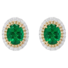 Boucle d'oreille en or 18K avec émeraude colombienne certifiée, diamant jaune et diamant blanc