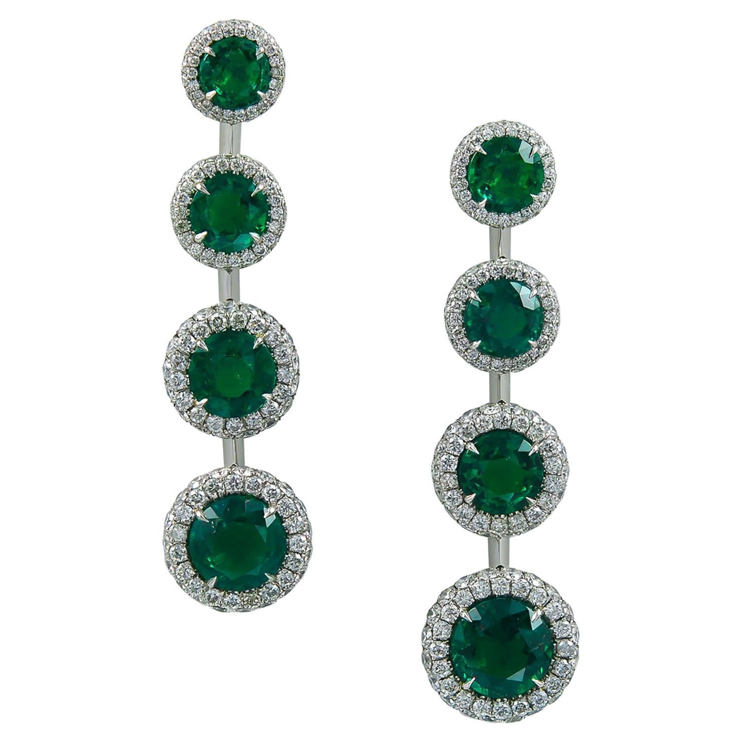 Spectra Fine Jewelry, Certified Colombian Green Emerald Diamond Drop Earrings For Sale