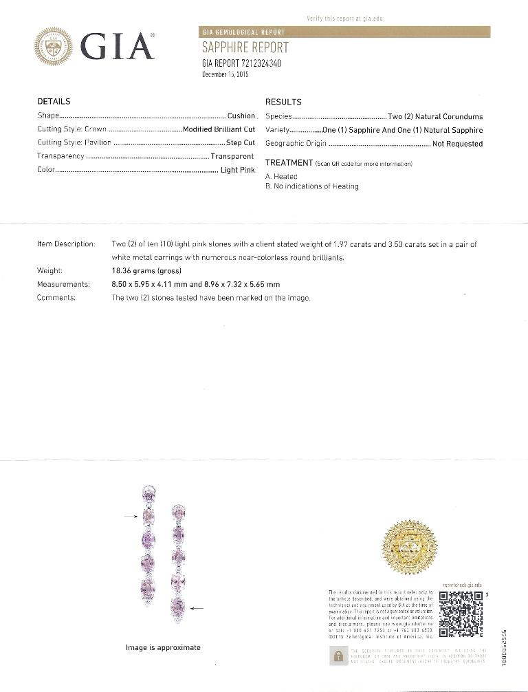 Certified Color Changing Padparadscha Pink Sapphire Dangle Platinum Earrings For Sale 3