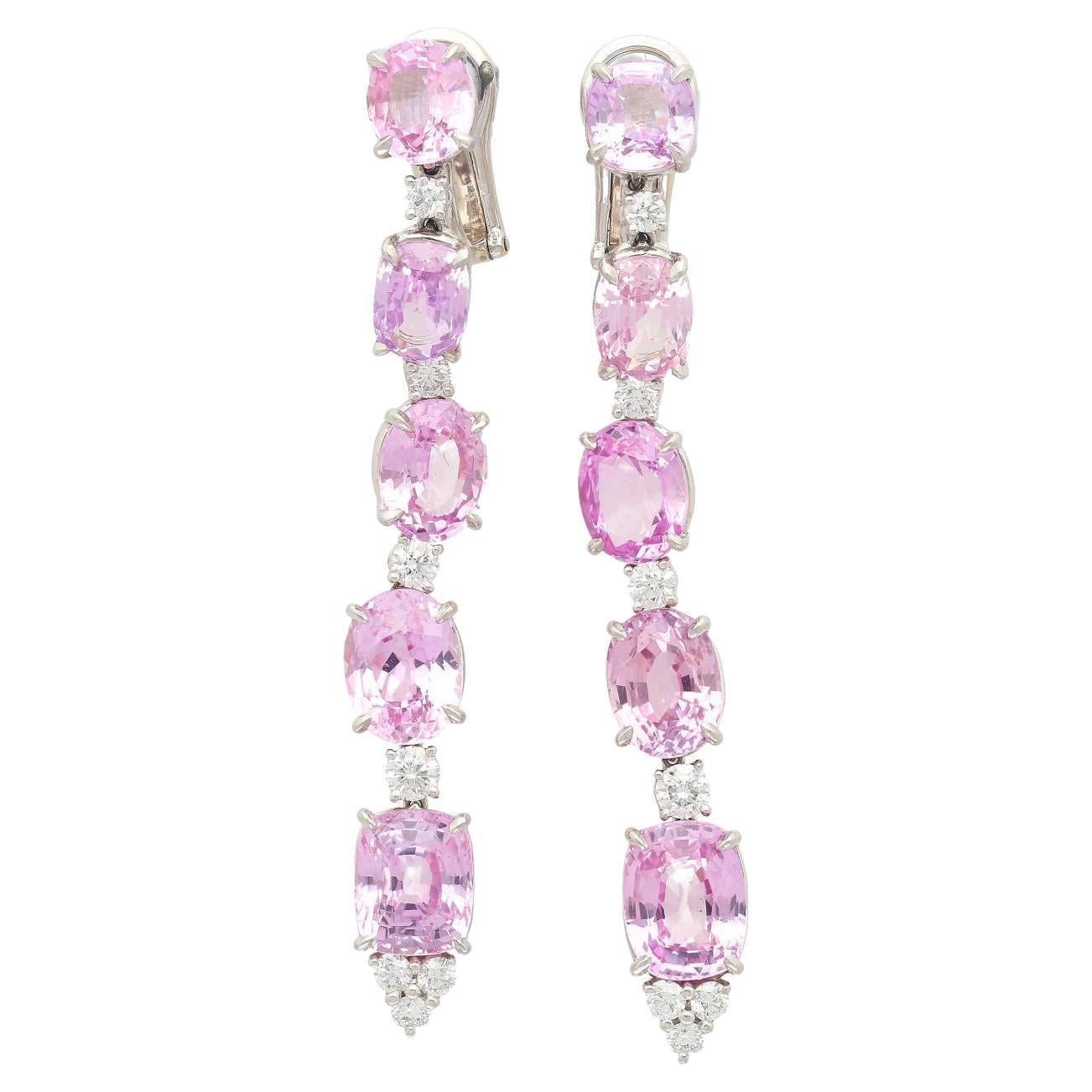 Certified Color Changing Padparadscha Pink Sapphire Dangle Platinum Earrings For Sale