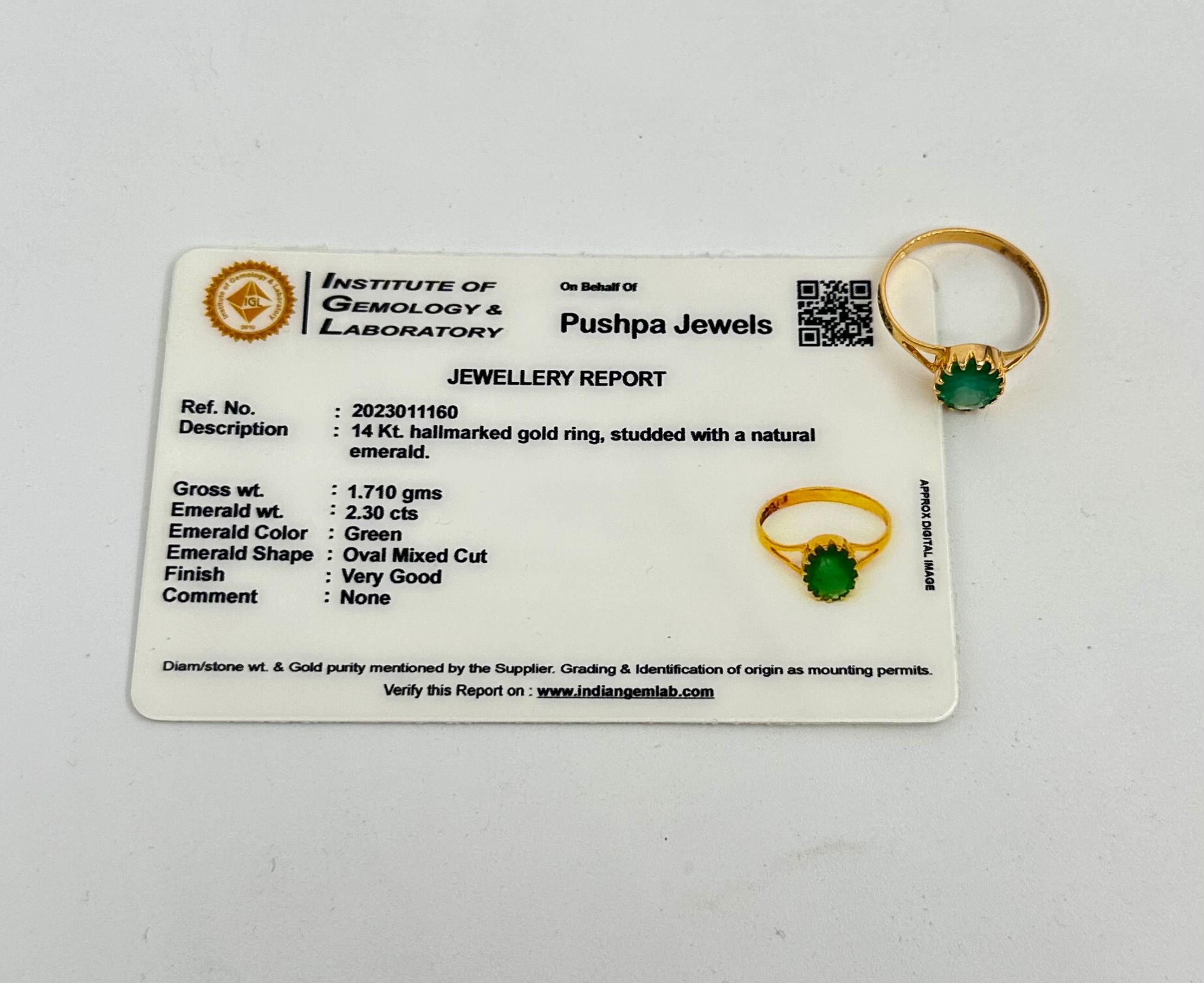 Zertifizierter kolumbianischer Smaragdring 2,30ctw Smaragd 14K massives Gelbgold Ring (Art nouveau) im Angebot