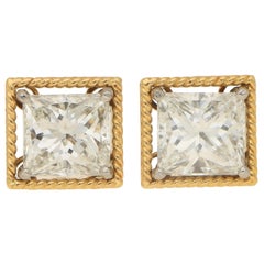 Certified Convertible Princess Cut Diamond Stud Earrings in White & Yellow Gold