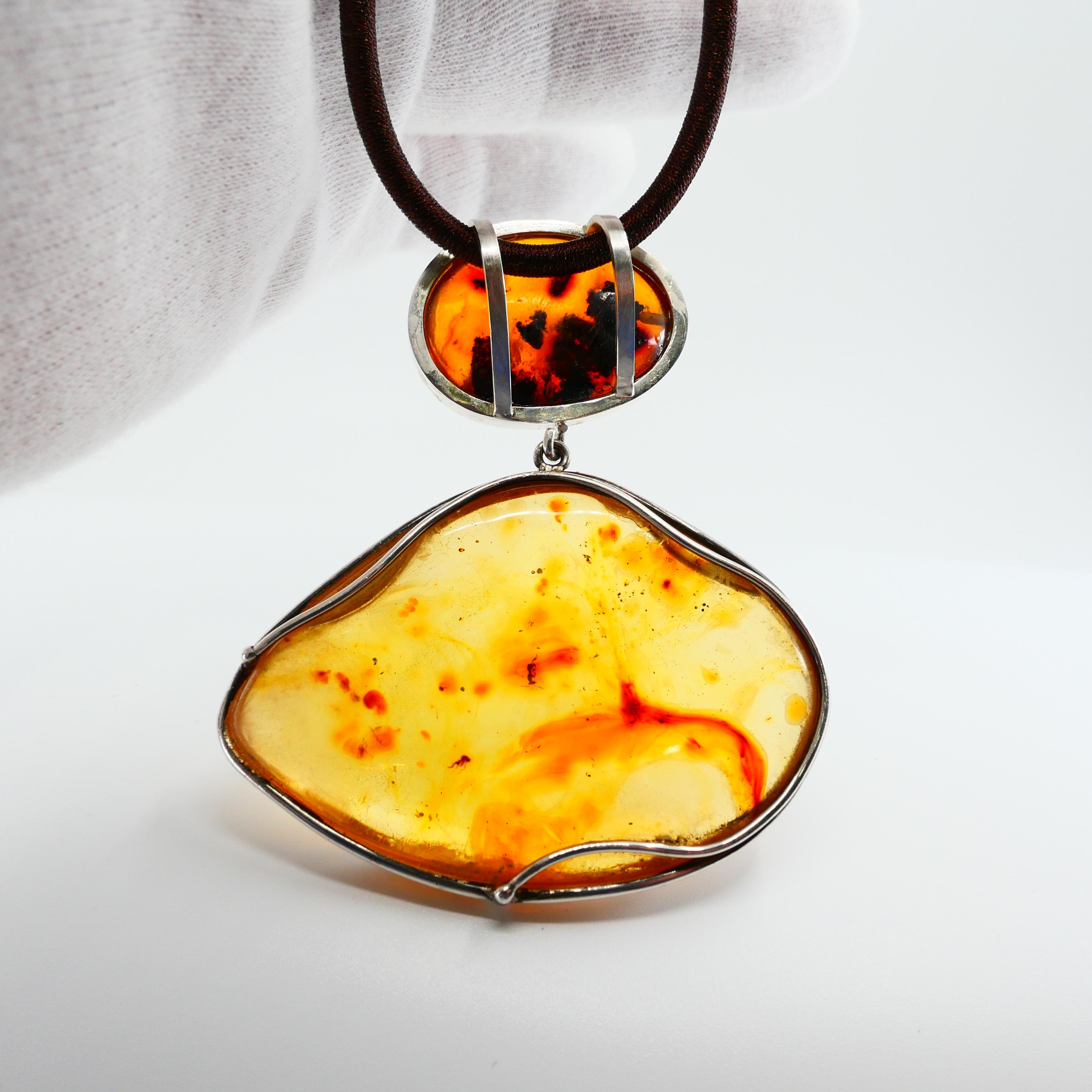 Certified Copal Resin Amber Pendant Necklace with Insect, Statement Jewelry For Sale 5