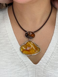 Certified Copal Resin Amber Pendant Necklace with Insect, Statement Jewelry