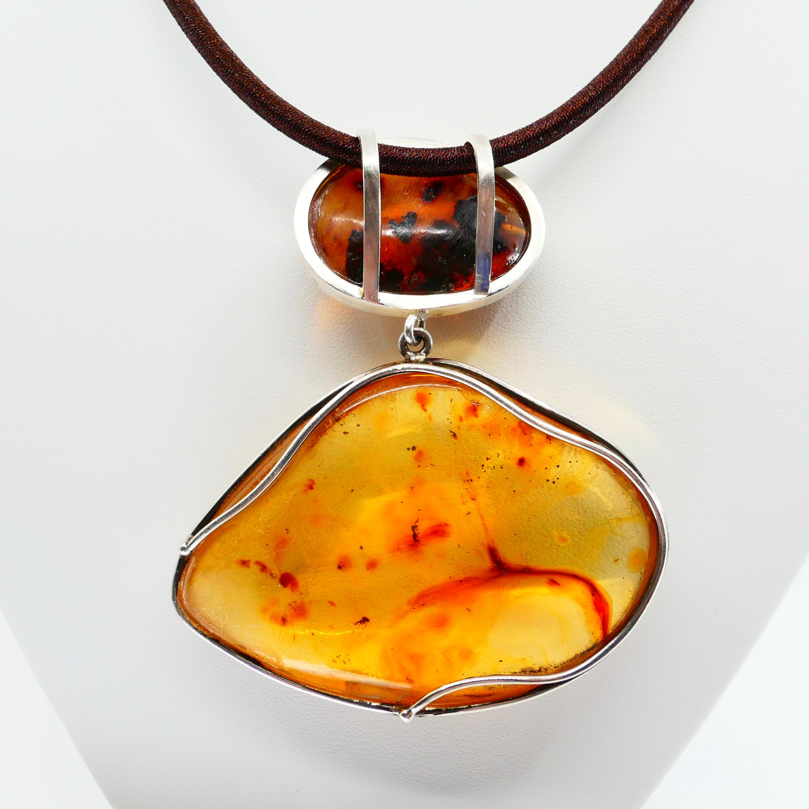 Certified Copal Resin Amber Pendant Necklace with Insect, Statement Jewelry For Sale 1
