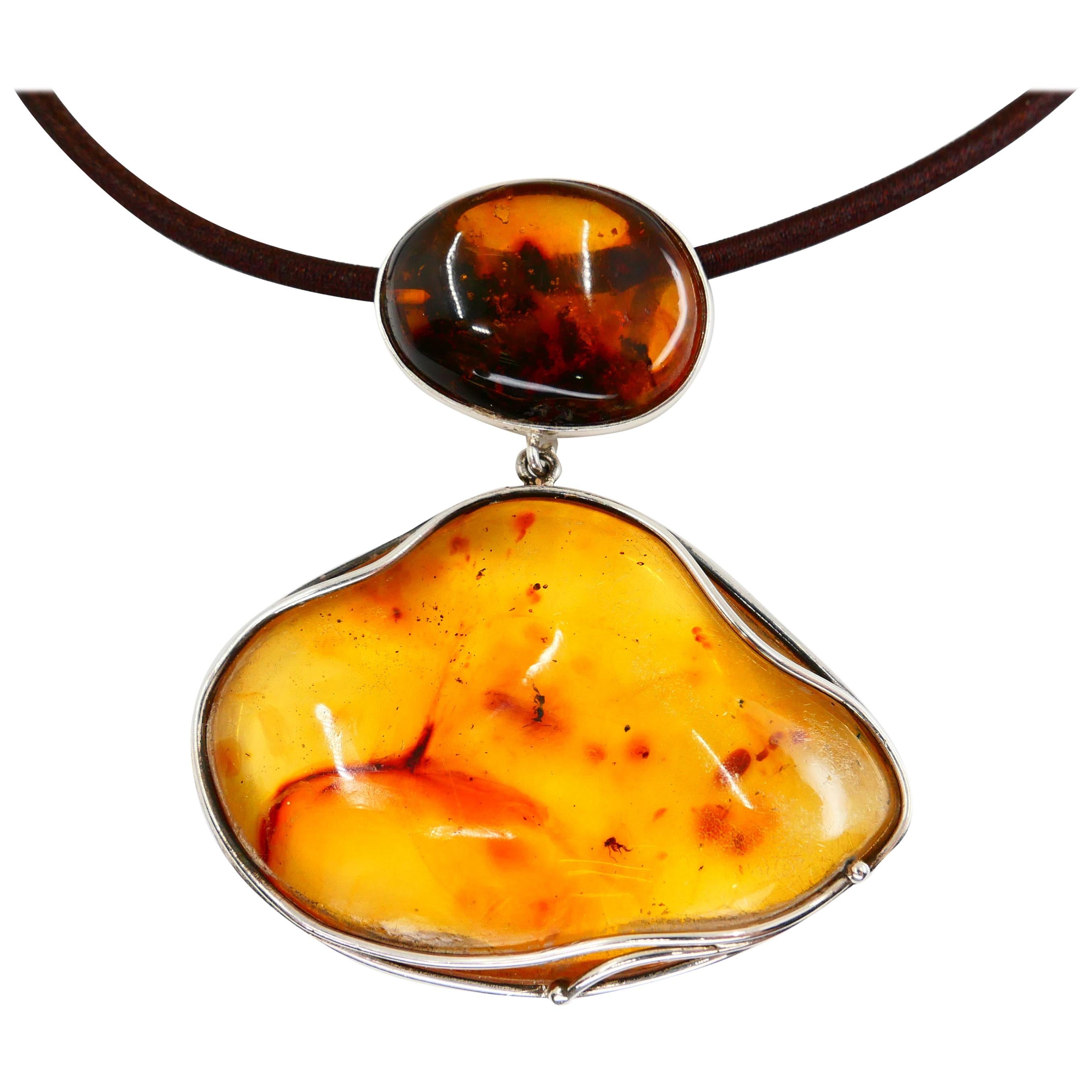 Certified Copal Resin Amber Pendant Necklace with Insect, Statement Jewelry For Sale