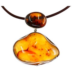 Used Certified Copal Resin Amber Pendant Necklace with Insect, Statement Jewelry