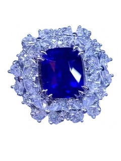 Certified 10.00 Ct  Royal Blue Ceylon Sapphire  Diamonds Flowers Ring