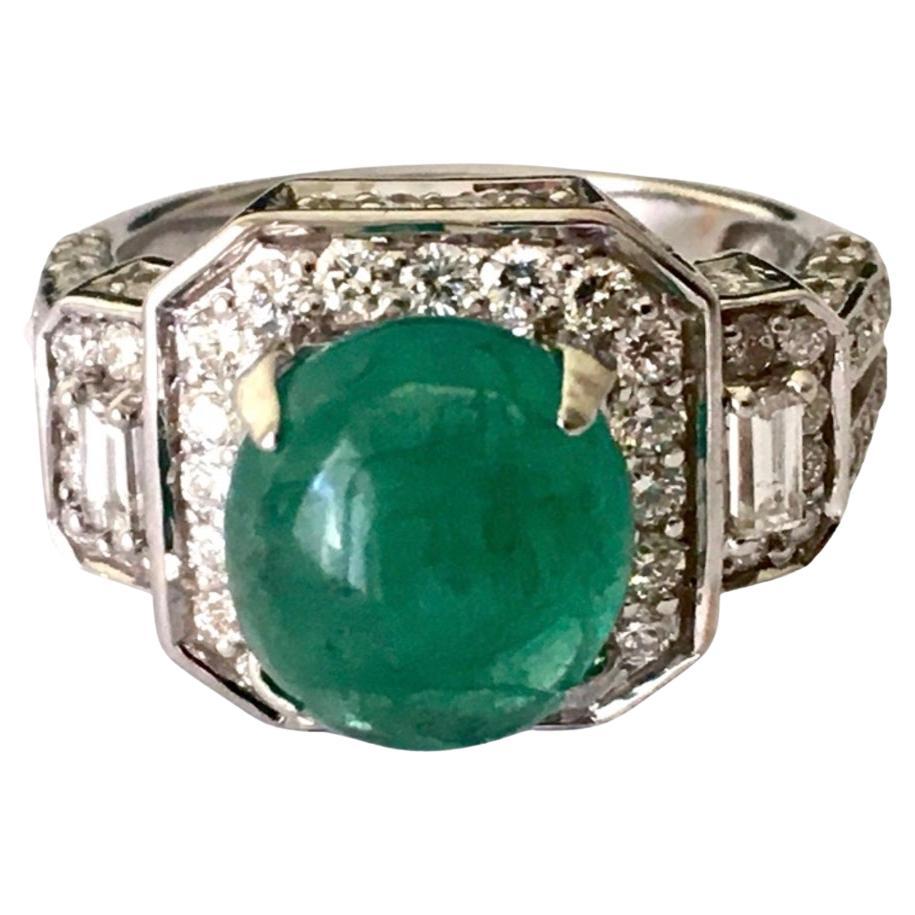 Art Decô , Zertifiziert Ct 5,14 von Sambia Smaragd auf Art Deco Ring mit Diamanten